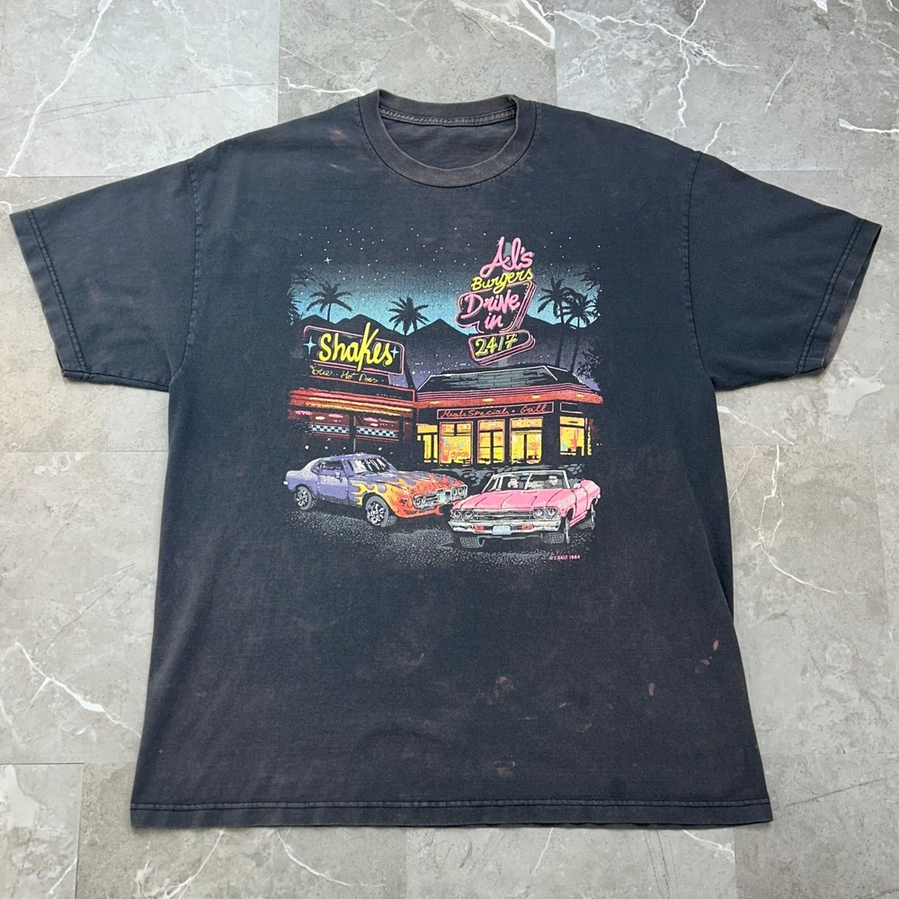 Vintage Als Burgers & Shakes Graphic Tee Mens XL Faded Distressed Classic Cars